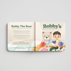 Bobby's Big Potty Adventure hardcover children's book, lifestyle mockup