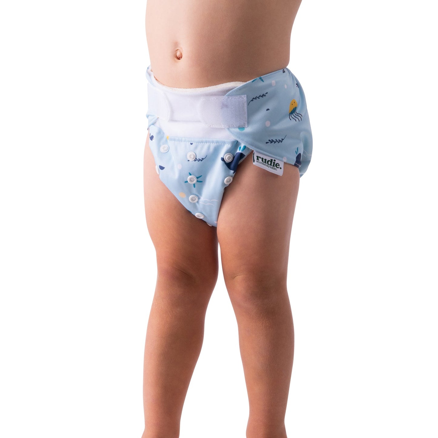 Rudie Baby DryStart toilet training diaper, lifestyle photo